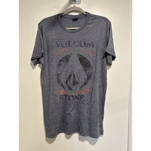Volcom Y2K Skate Streetwear Graphic Tee Sz:M Heather Gray Geometric Stone Cotton
